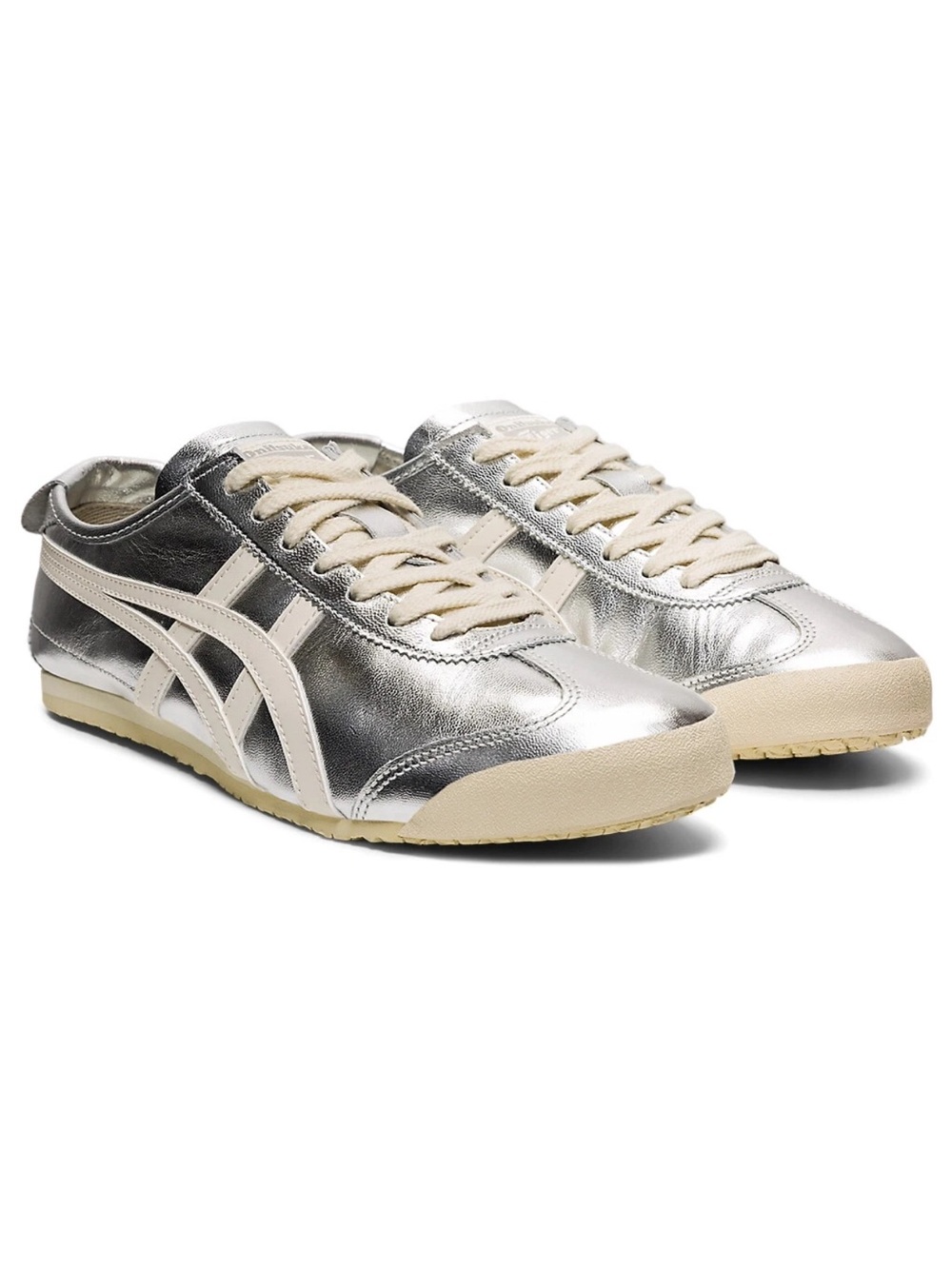 Onitsuka Tiger by Asics Metallic Silver and Cream Mexico 66 Sneakers